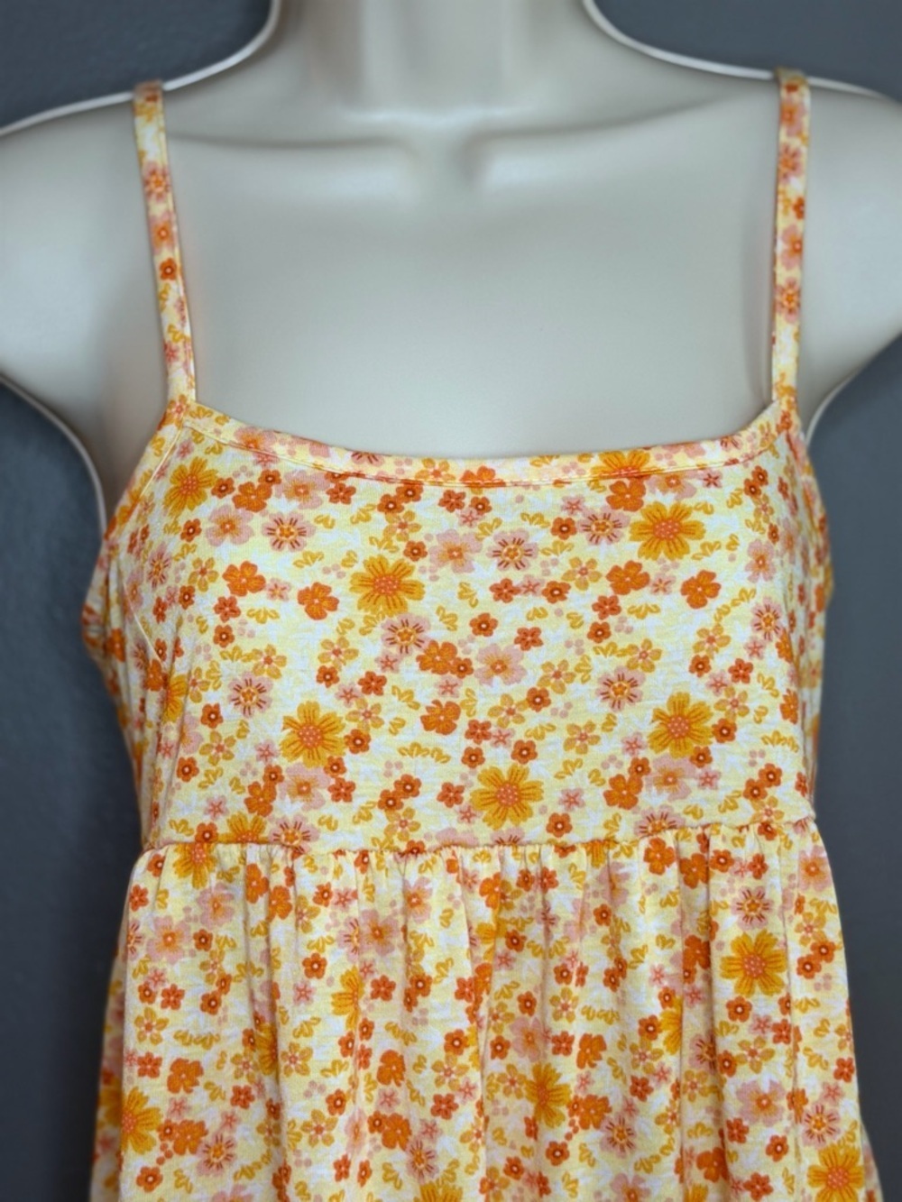 Floral Babydoll Orange Yellow Ditsy Print Cottagecore Y2K Summer Flowy Sundress - Picture 3 of 6